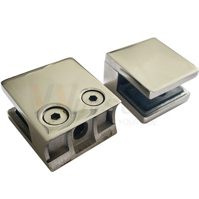 SS 304 316 Gương Satin Phụ kiện lan can đáy tròn phẳng 45mmx45mmx25mm Kẹp kính bằng thép không gỉ vuông