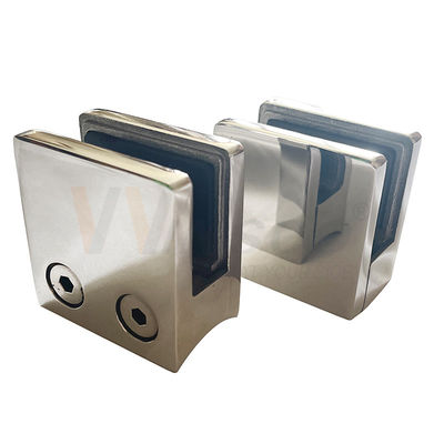 SS 304 316 Gương Satin Phụ kiện lan can đáy tròn phẳng 45mmx45mmx25mm Kẹp kính bằng thép không gỉ vuông