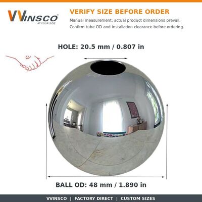 Quả bóng trang trí hai lỗ bằng thép không gỉ được đánh bóng với đường kính lỗ tùy chỉnh trong các loại 201/304/316