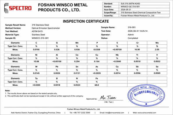 Trung Quốc (GuangDong)Foshan Winsco Metal Products Co., Ltd. Chứng chỉ