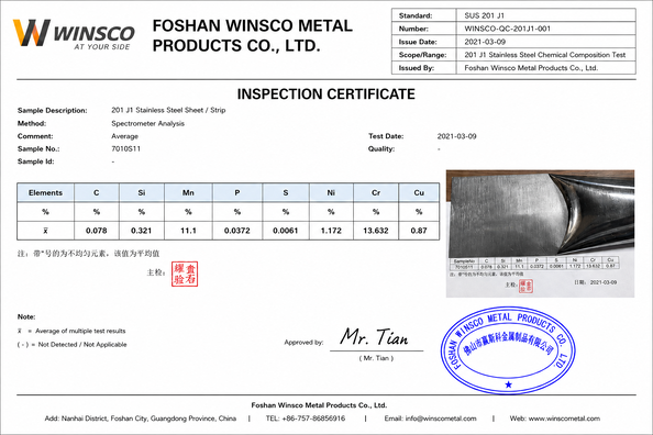 Trung Quốc (GuangDong)Foshan Winsco Metal Products Co., Ltd. Chứng chỉ