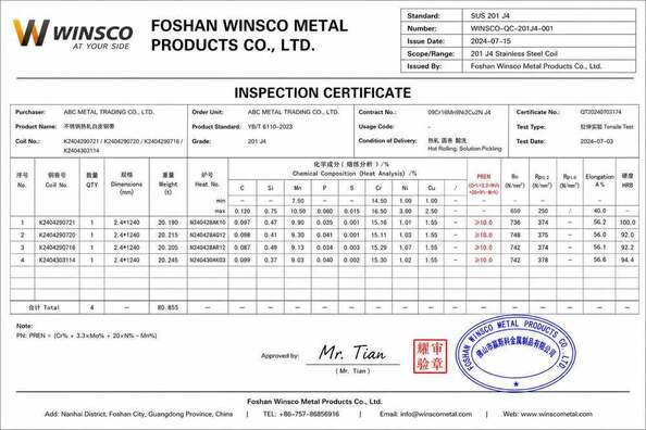 Trung Quốc (GuangDong)Foshan Winsco Metal Products Co., Ltd. Chứng chỉ