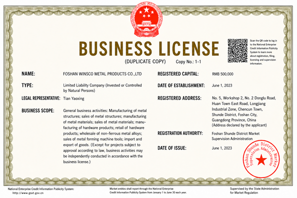 Trung Quốc (GuangDong)Foshan Winsco Metal Products Co., Ltd. Chứng chỉ